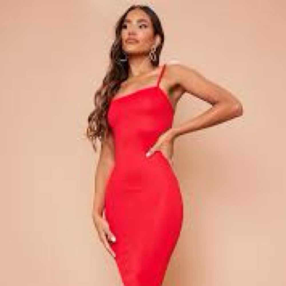 RED‎ STRAPPY MIDI DRESS